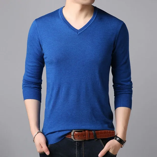 2020 Fashion Brand Sweaters Men's Pullovers V Neck Slim Fit