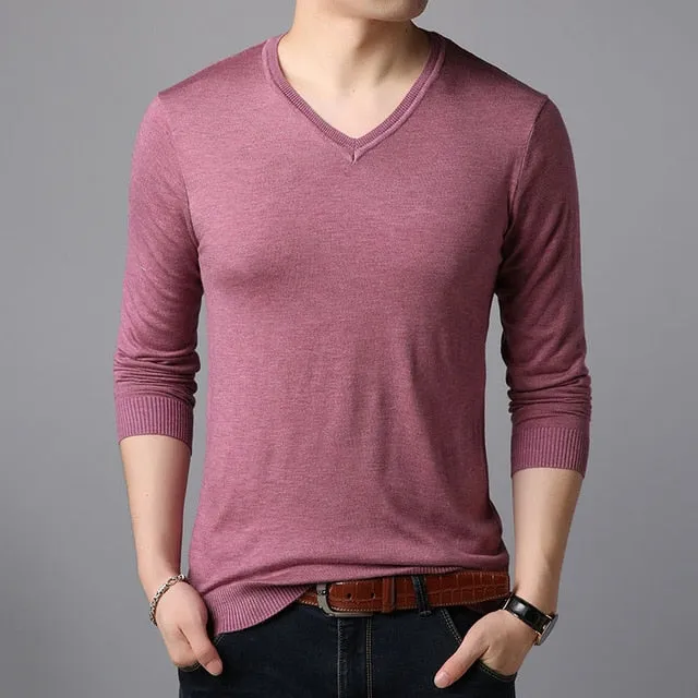 2020 Fashion Brand Sweaters Men's Pullovers V Neck Slim Fit