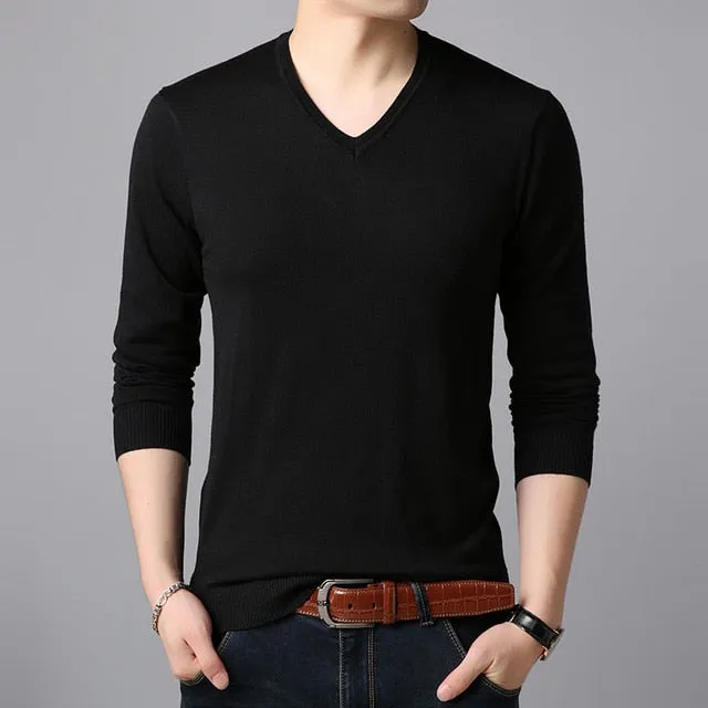 2020 Fashion Brand Sweaters Men's Pullovers V Neck Slim Fit