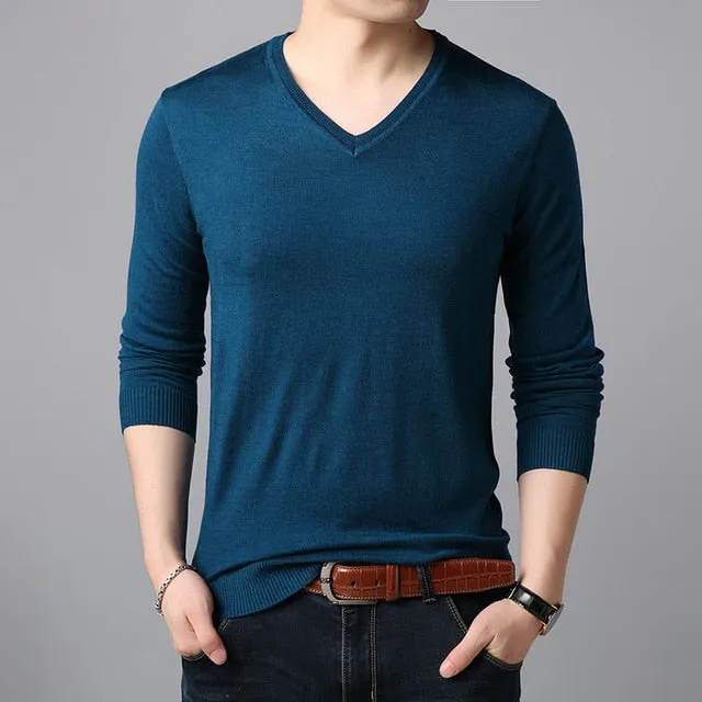 2020 Fashion Brand Sweaters Men's Pullovers V Neck Slim Fit