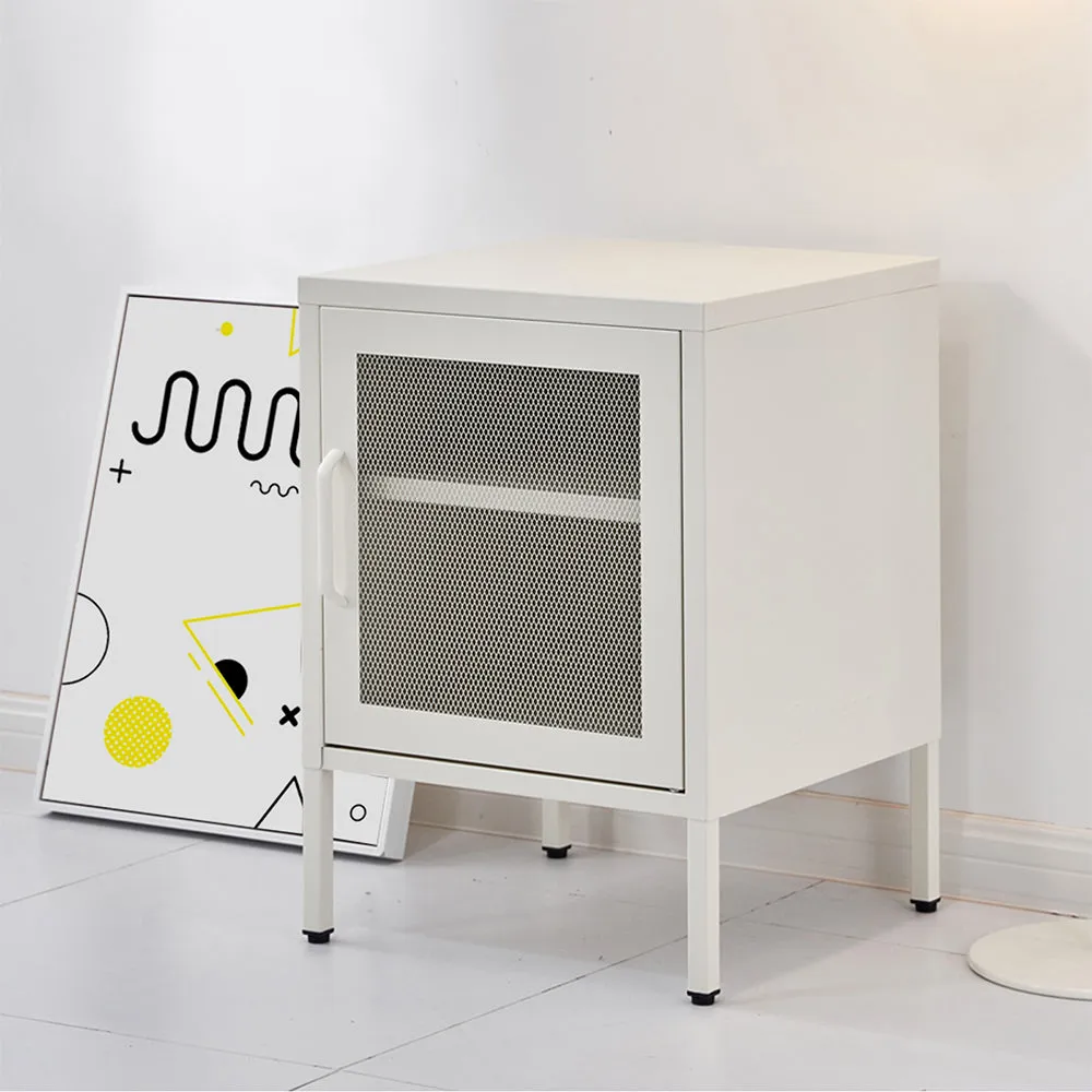 ArtissIn Mini Mesh Door Storage Cabinet Organizer Bedside Table White