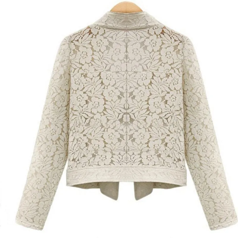 ASM Women's Elegant Fashion Premium Quality Ivory Beige Lace Design Biker Jacket