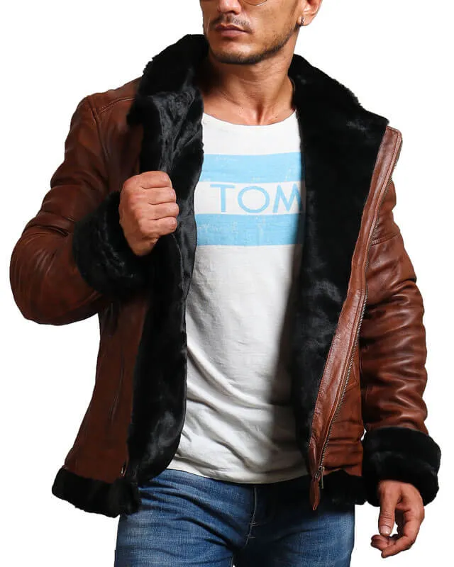 B3 Bomber Leather Jacket with Fur lining