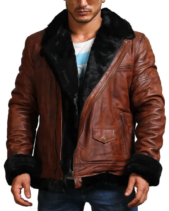 B3 Bomber Leather Jacket with Fur lining