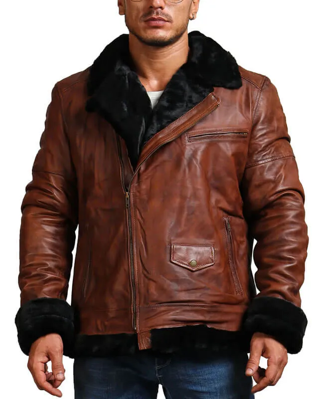 B3 Bomber Leather Jacket with Fur lining