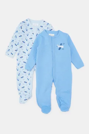 Baby Blue Printed Sleepsuit Set (Pack Of 2)