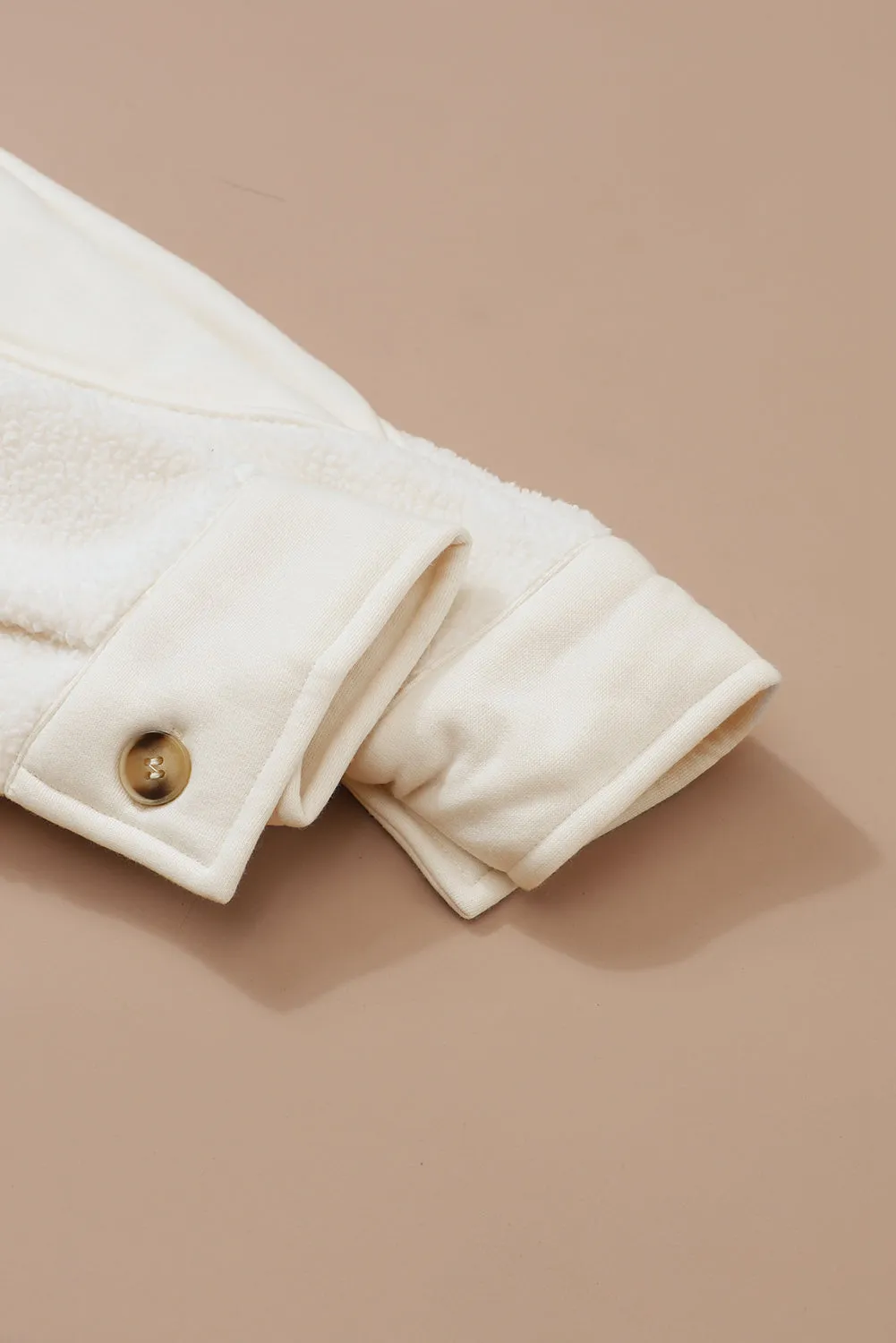 Beige Button-Up Stitching Pocket Raw Hem Shacket