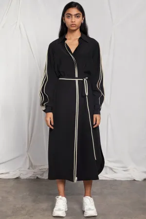 Belted shirt dress with pleated sleeves