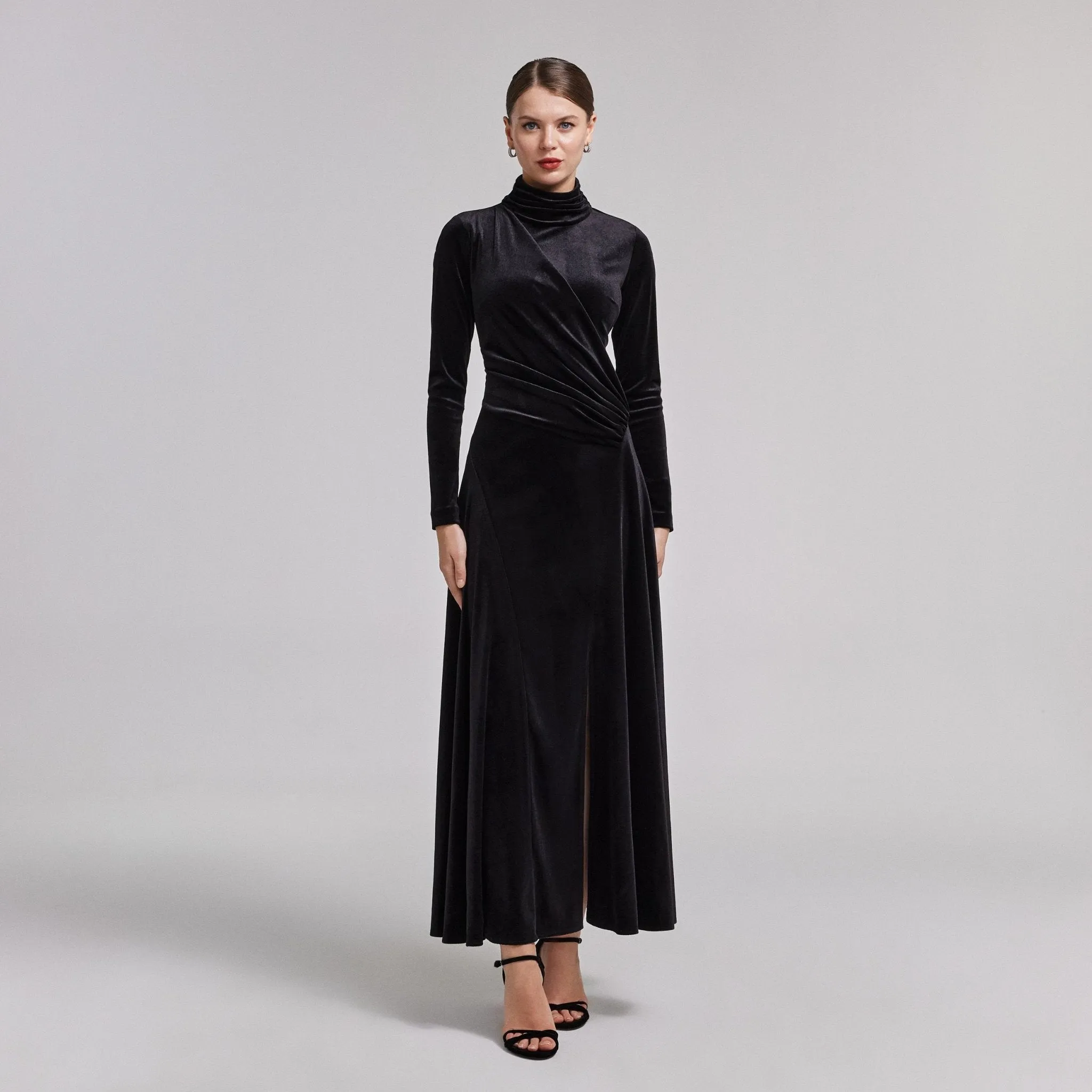 Black Velvet Mock Neck Maxi Dress