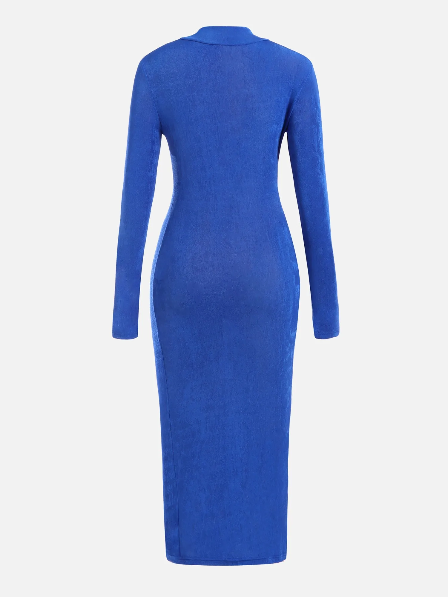 Blue Turtleneck Pleated Waist Maxi Dress