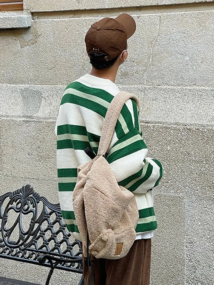 Bonsir -  Green Loose Stripe Design Casual Sweater New Autumn Winter Korean Tide Men's Round Neck Kintting Tops Cvintage 2A0224