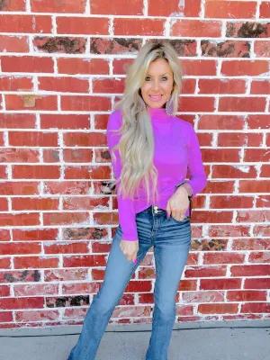 Bright Mauve Mock Neck Casual Long Sleeve