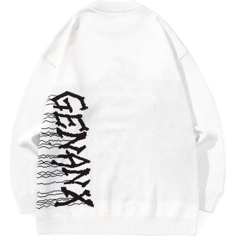 Cartoon Jacquard Hip Hop Street Crew Neck Sweater