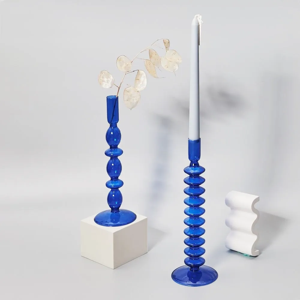 Cobalt Blown Glass Candle Holders