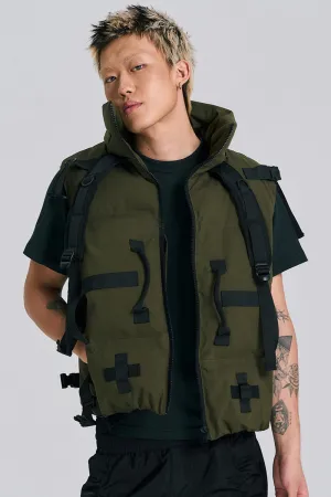 Convertible Military Green Puffer Vest