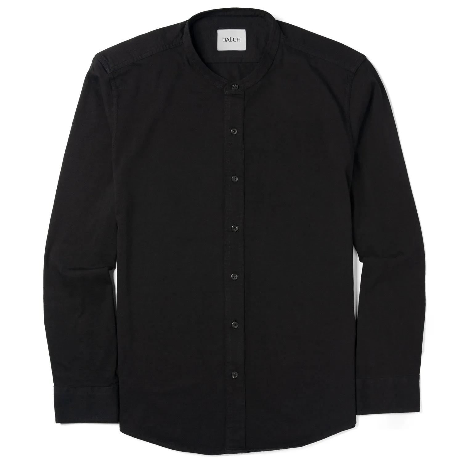 Essential Band Collar T-Shirt Shirt - Jet Black Cotton Jersey