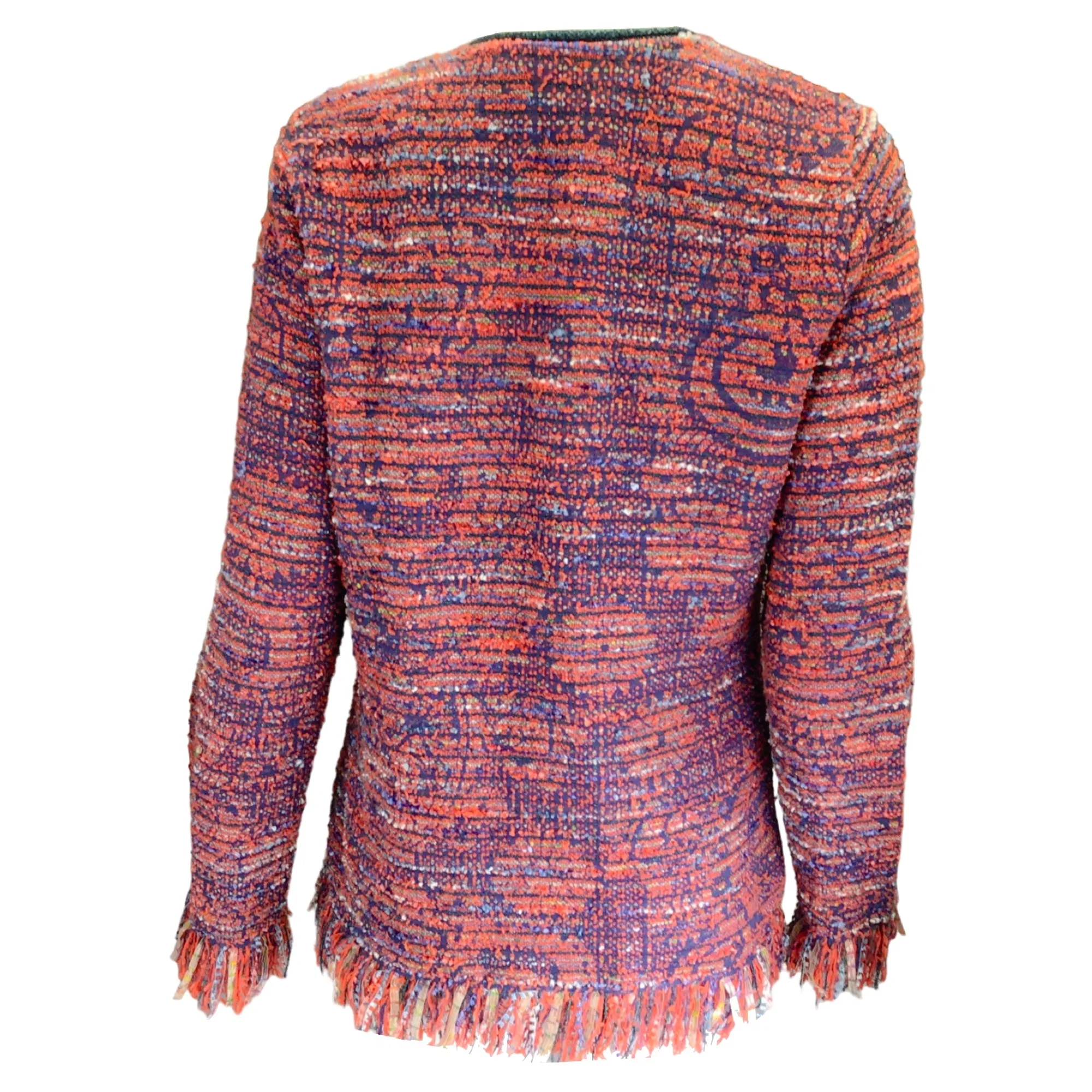 Etro Red / Blue Multi Fringed Tweed Jacket