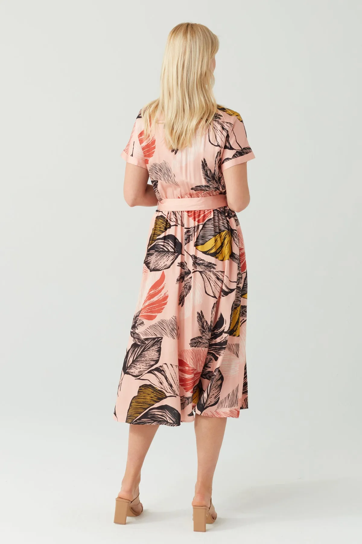 FLORAL TIE WAIST VISCOSE DRESS ROSE