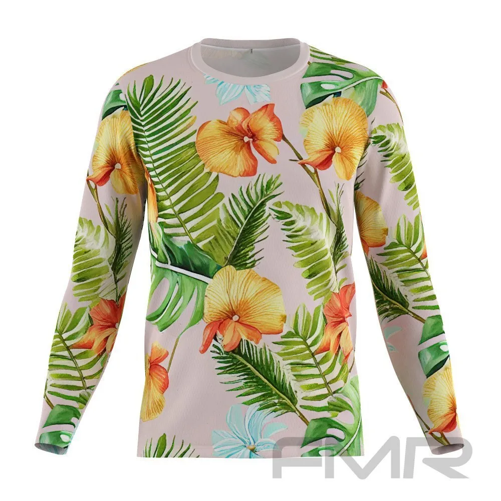 FMR Hawaiian Orange Flowers Men's Technical Long Sleeve Running Shirt