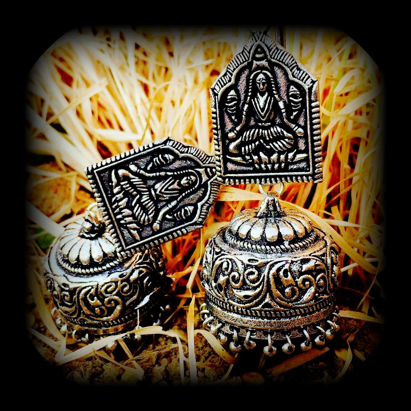 German Silver Jhumkas with Lakshmi stud