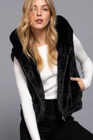 Hot Girl Frostee Faux Fur Hooded Vest In Black