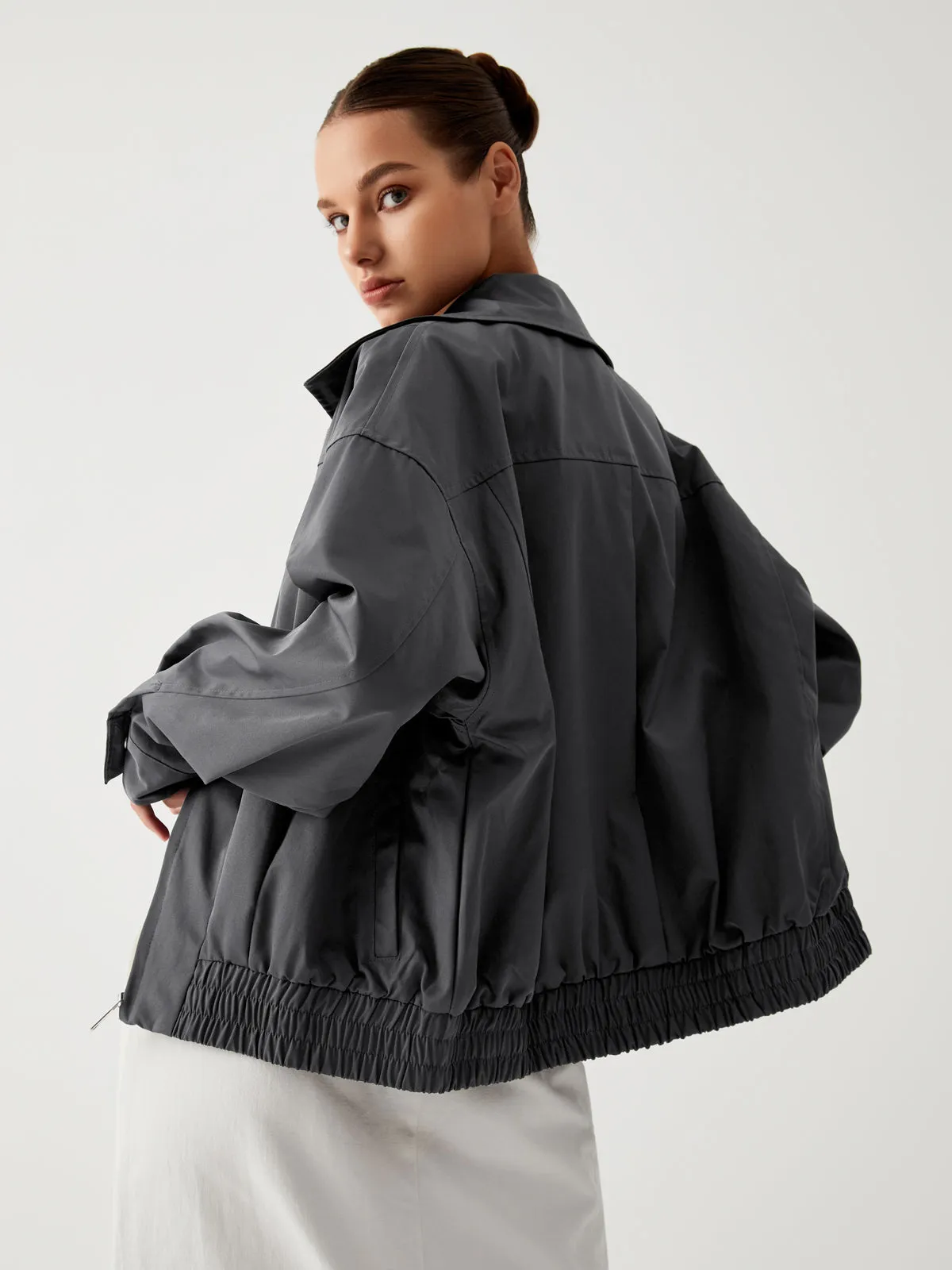 In The Morning Trendy Collared Bomber Jacket