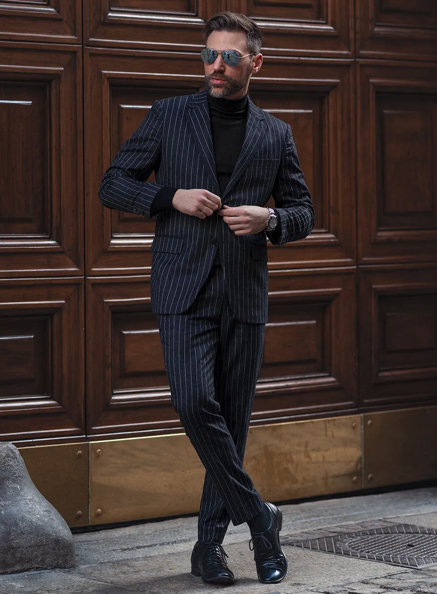 Italian Afito Indigo Blue Chalkstripe Flannel Suit