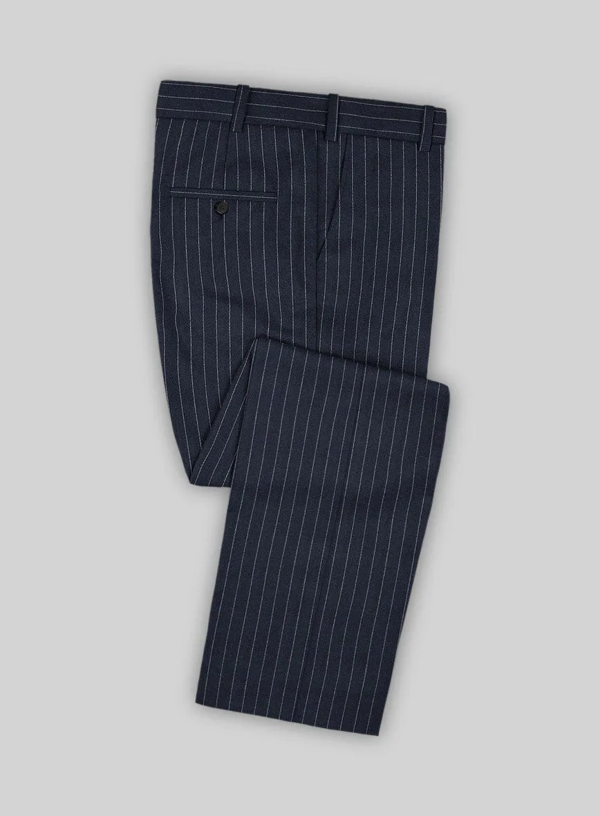 Italian Afito Indigo Blue Chalkstripe Flannel Suit