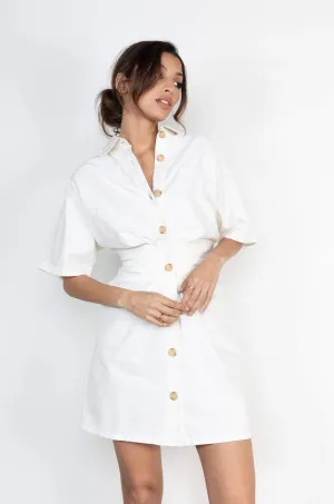 Lane Mini Ruched Button Dress - Cream