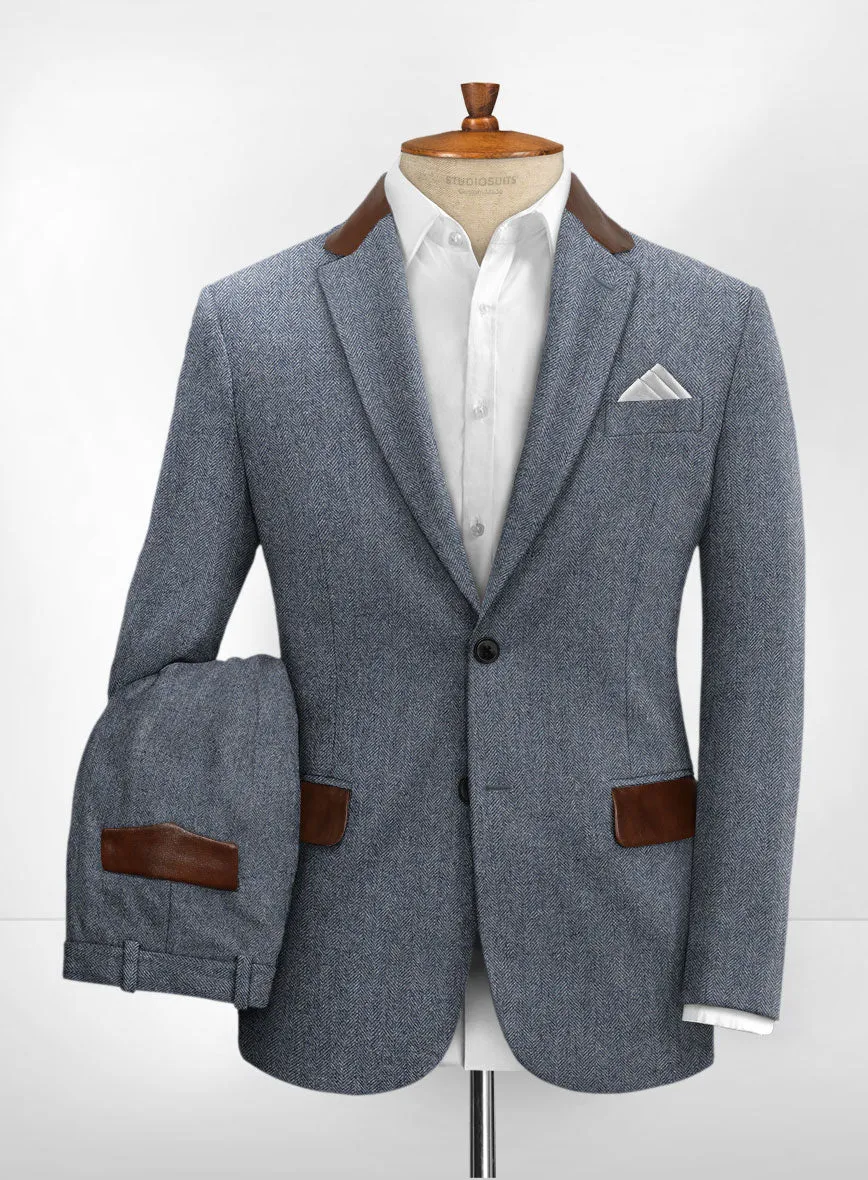 Leather Trim Tweed Suit