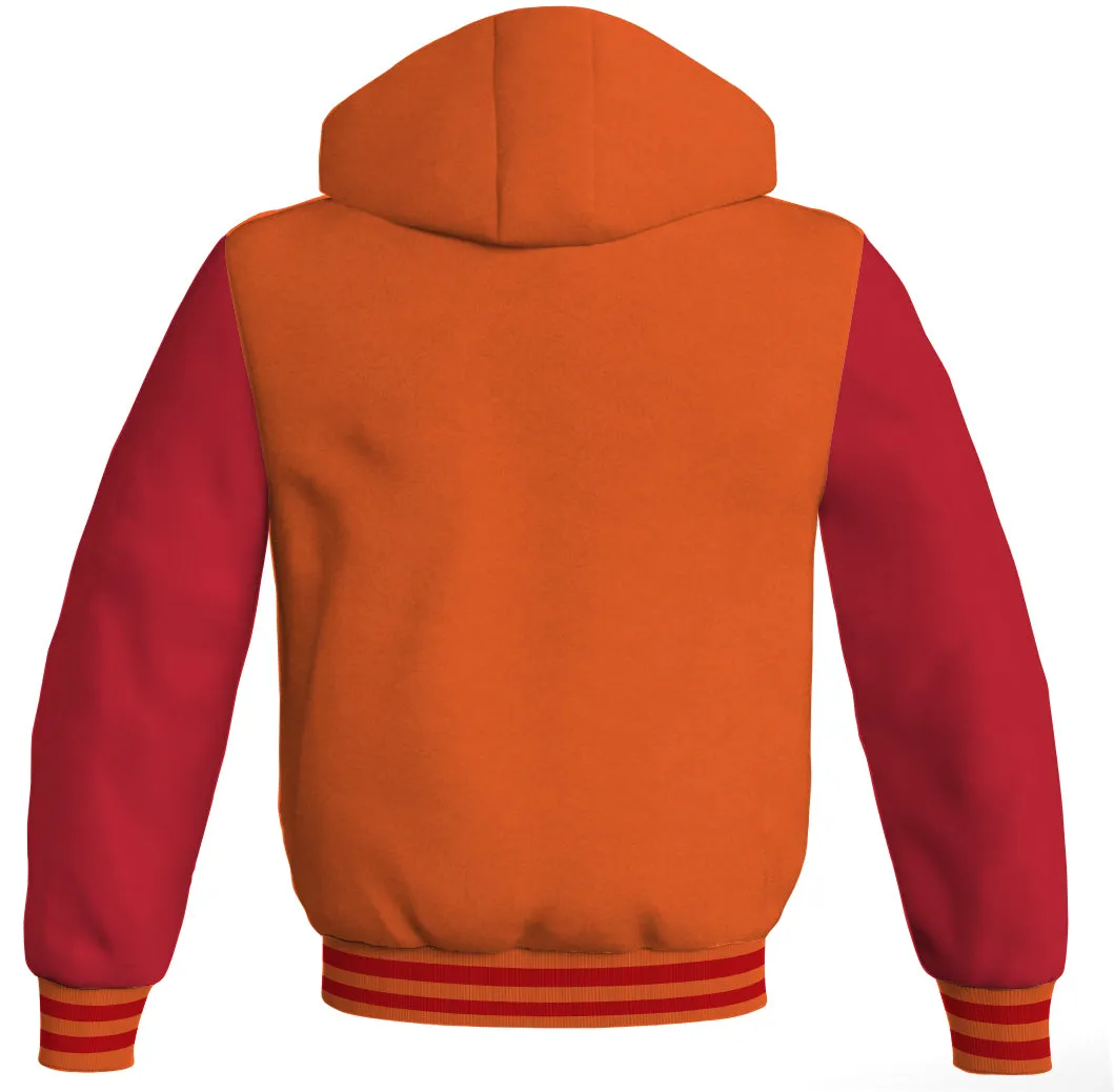 Letterman Hoodie Orange Body and Red Leather Sleeves Varsity Hoodie