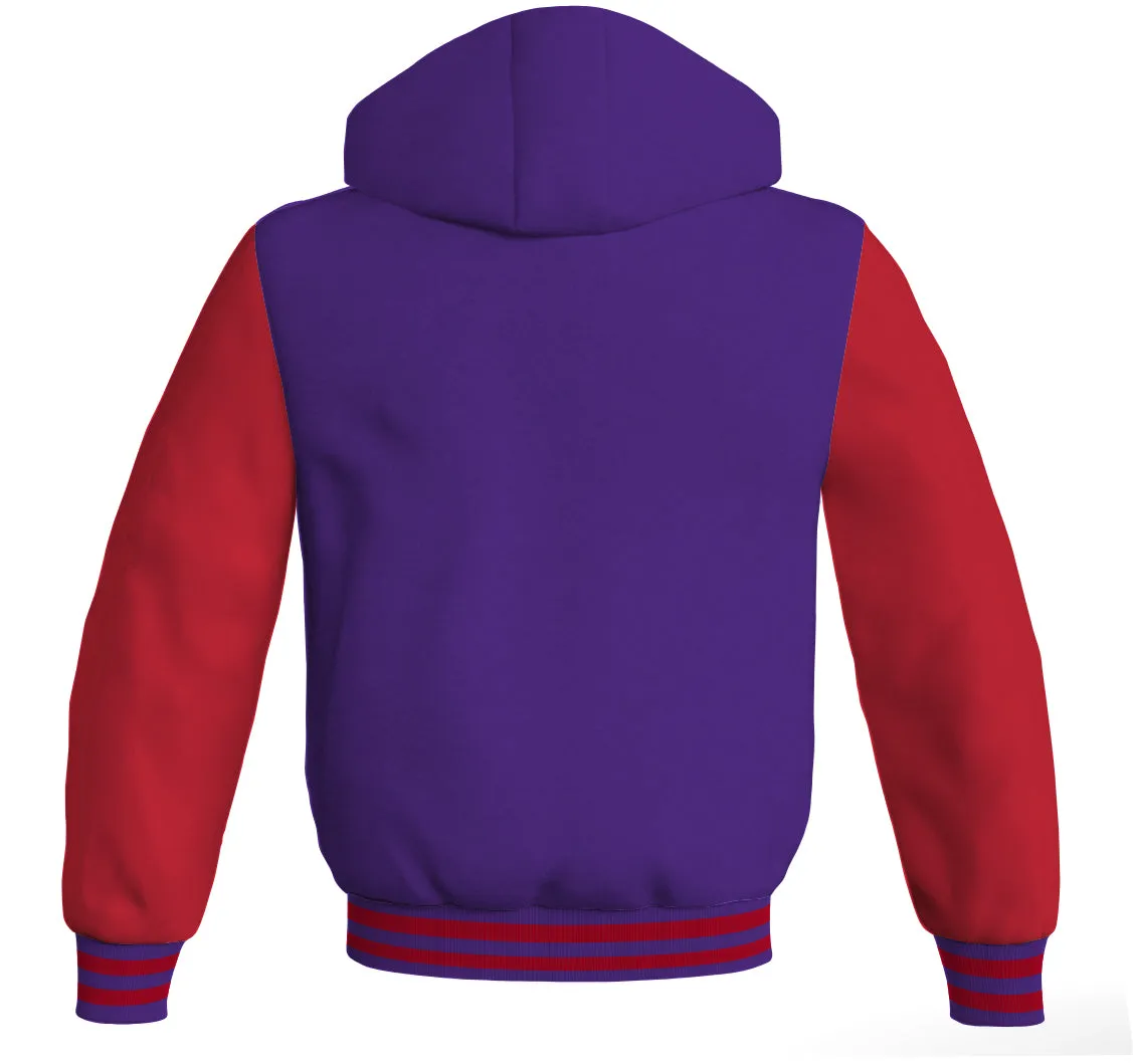 Letterman Hoodie Purple Body and Red Leather Sleeves Varsity Hoodie