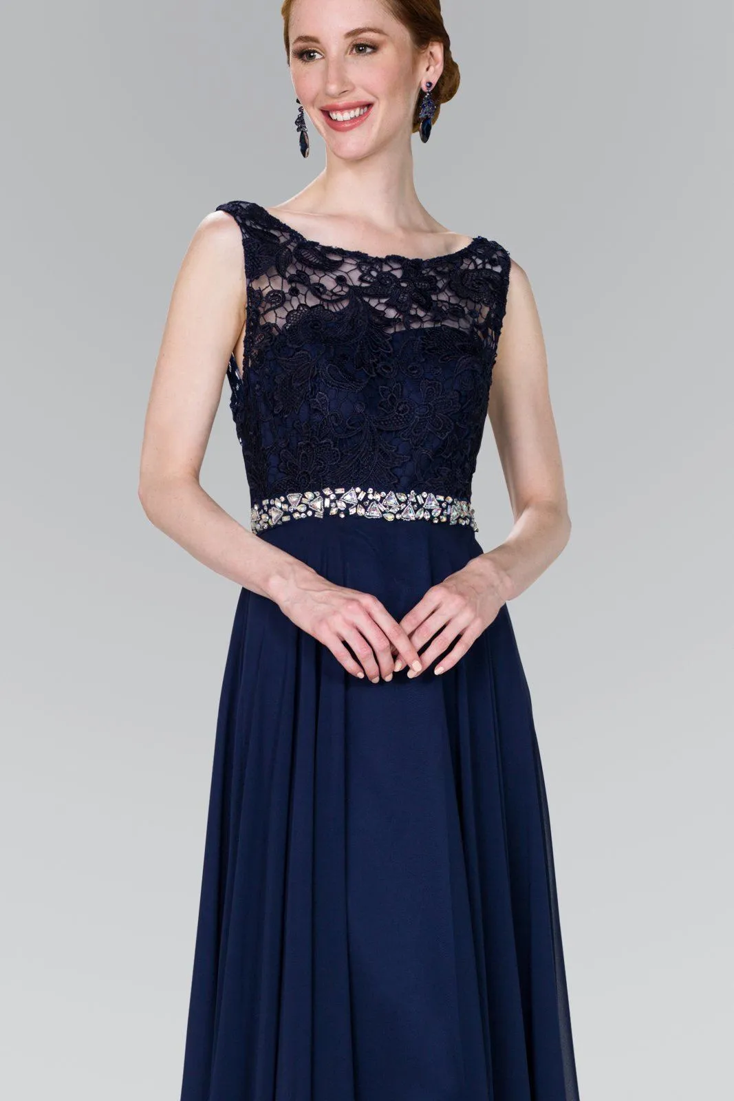 Long Lace Bodice Chiffon Dress by Elizabeth K GL2420