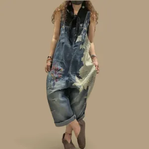 Luxury Denim Bleached Overall Jumpsuit