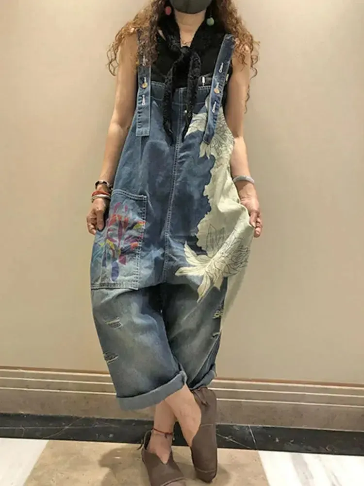 Luxury Denim Bleached Overall Jumpsuit