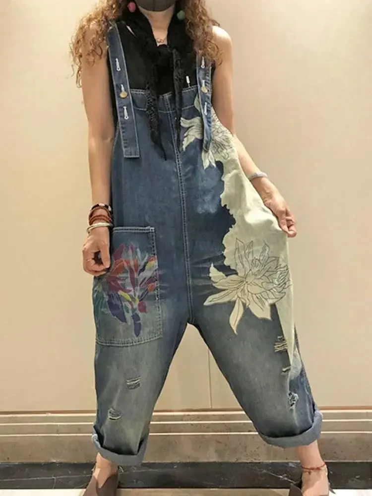 Luxury Denim Bleached Overall Jumpsuit