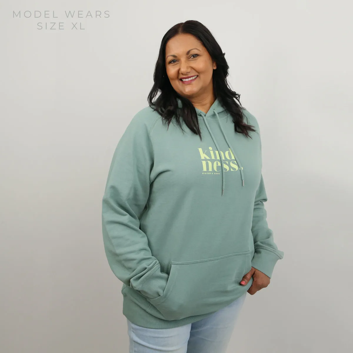 Premium Kindness HOODIE - Sage with Lime Print