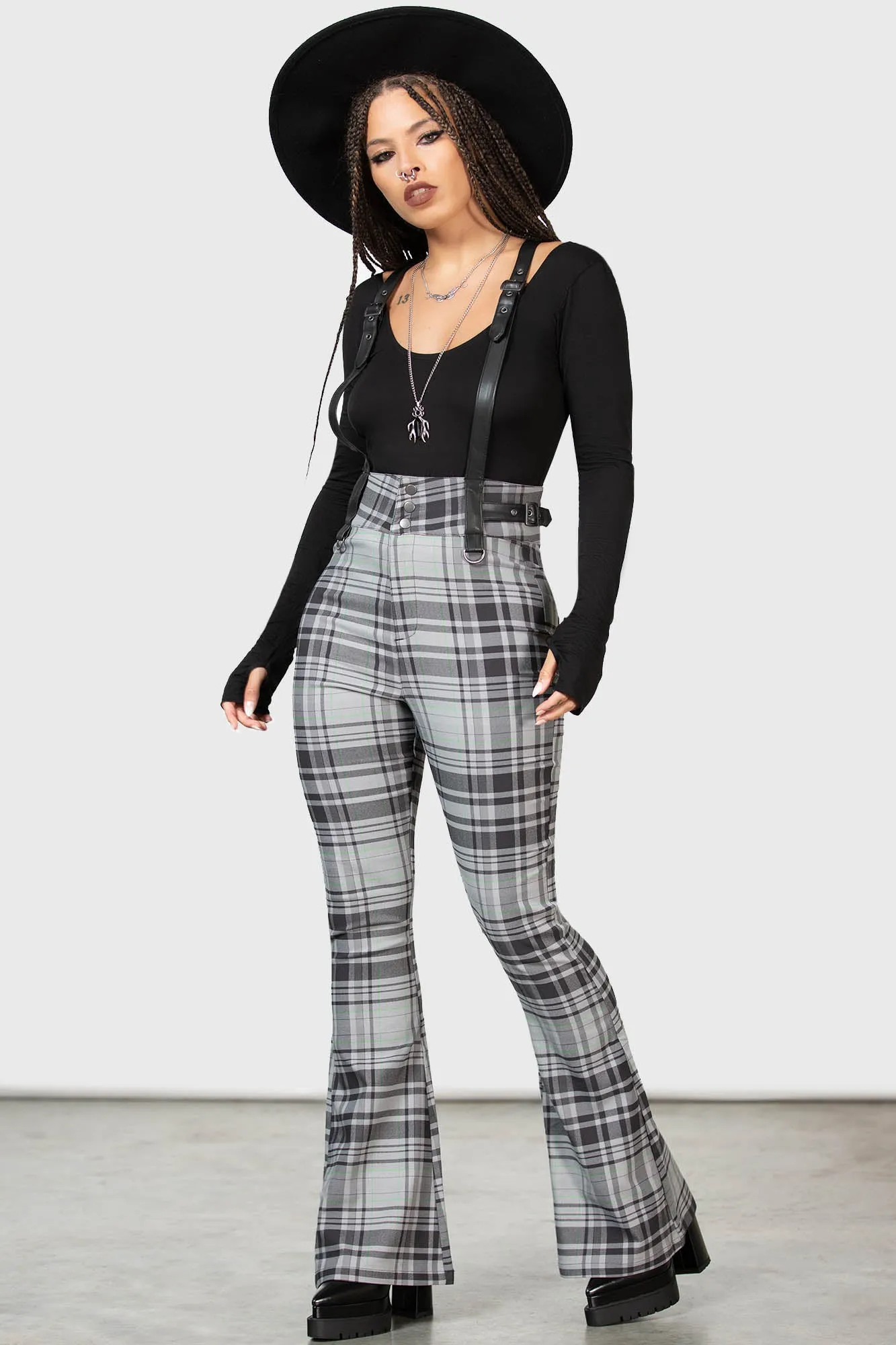 Prophet Of Doom Suspender Trousers [GREY TARTAN]