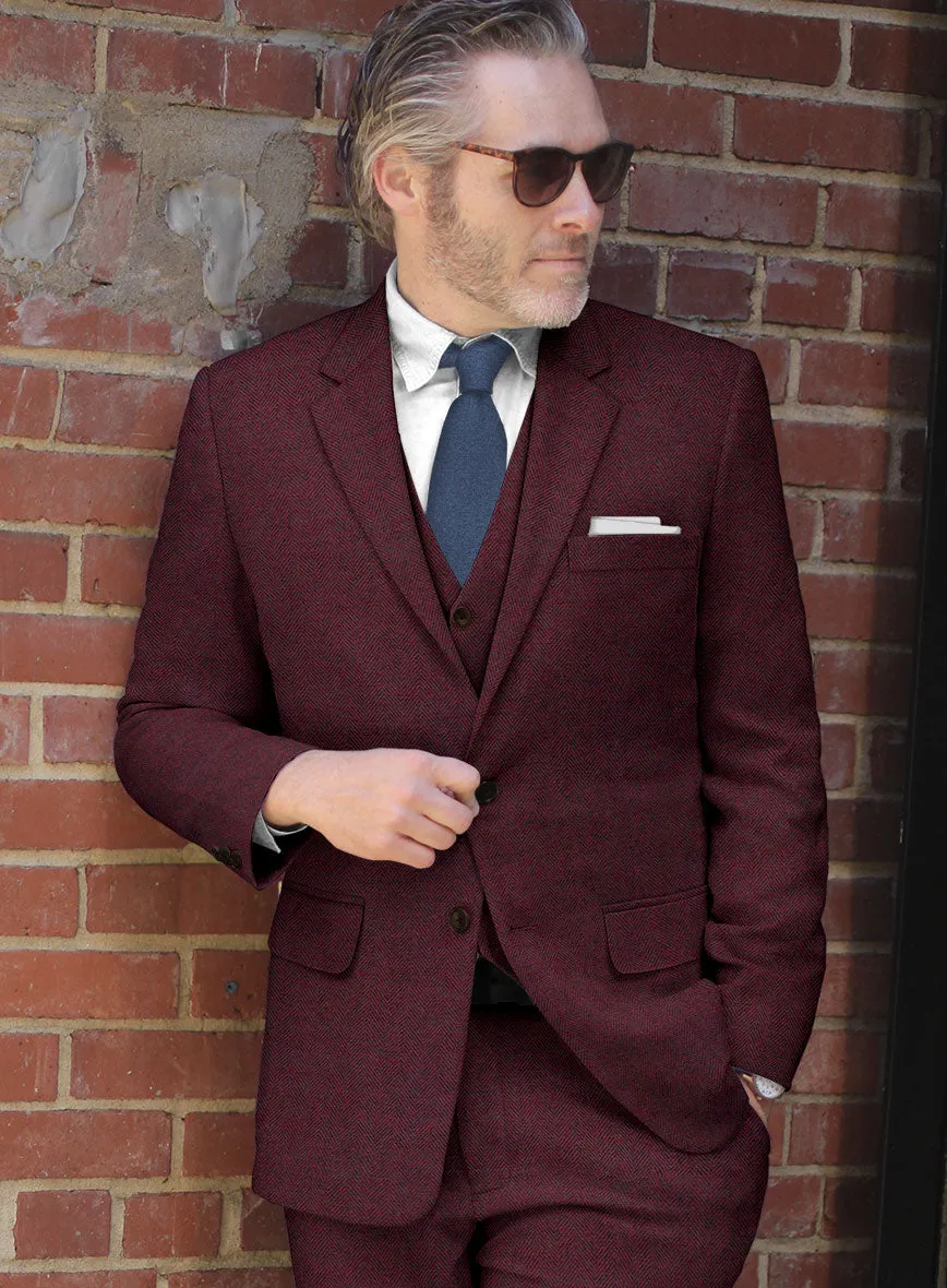 Rose Wine Herringbone Tweed Suit