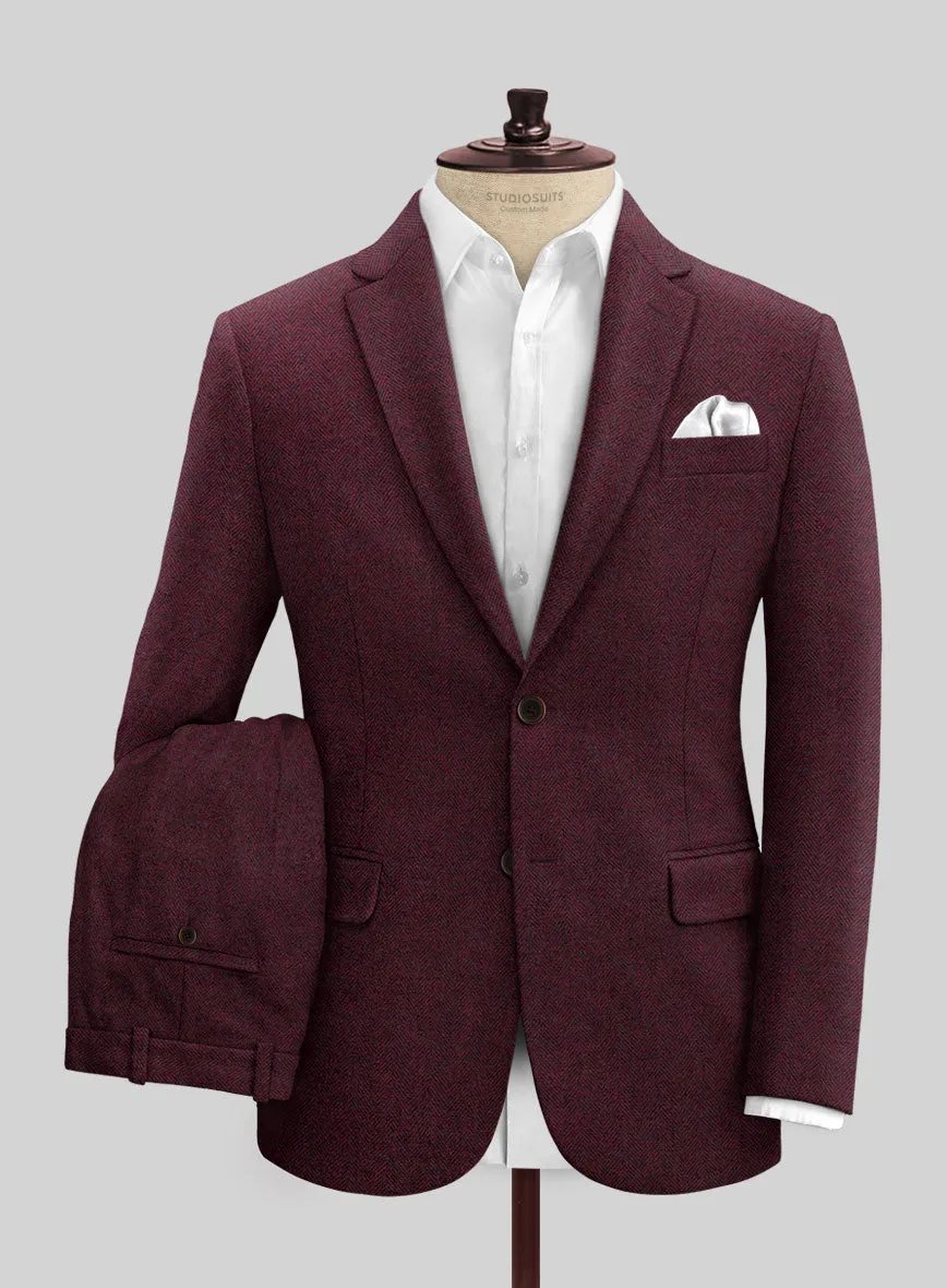 Rose Wine Herringbone Tweed Suit