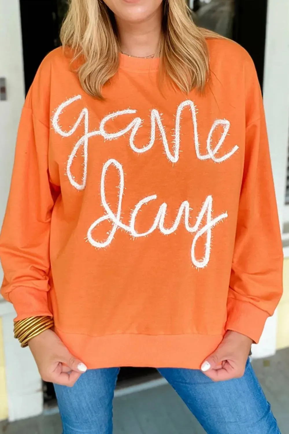 Round Neck Long Sleeve Sweatshirt, Game Day