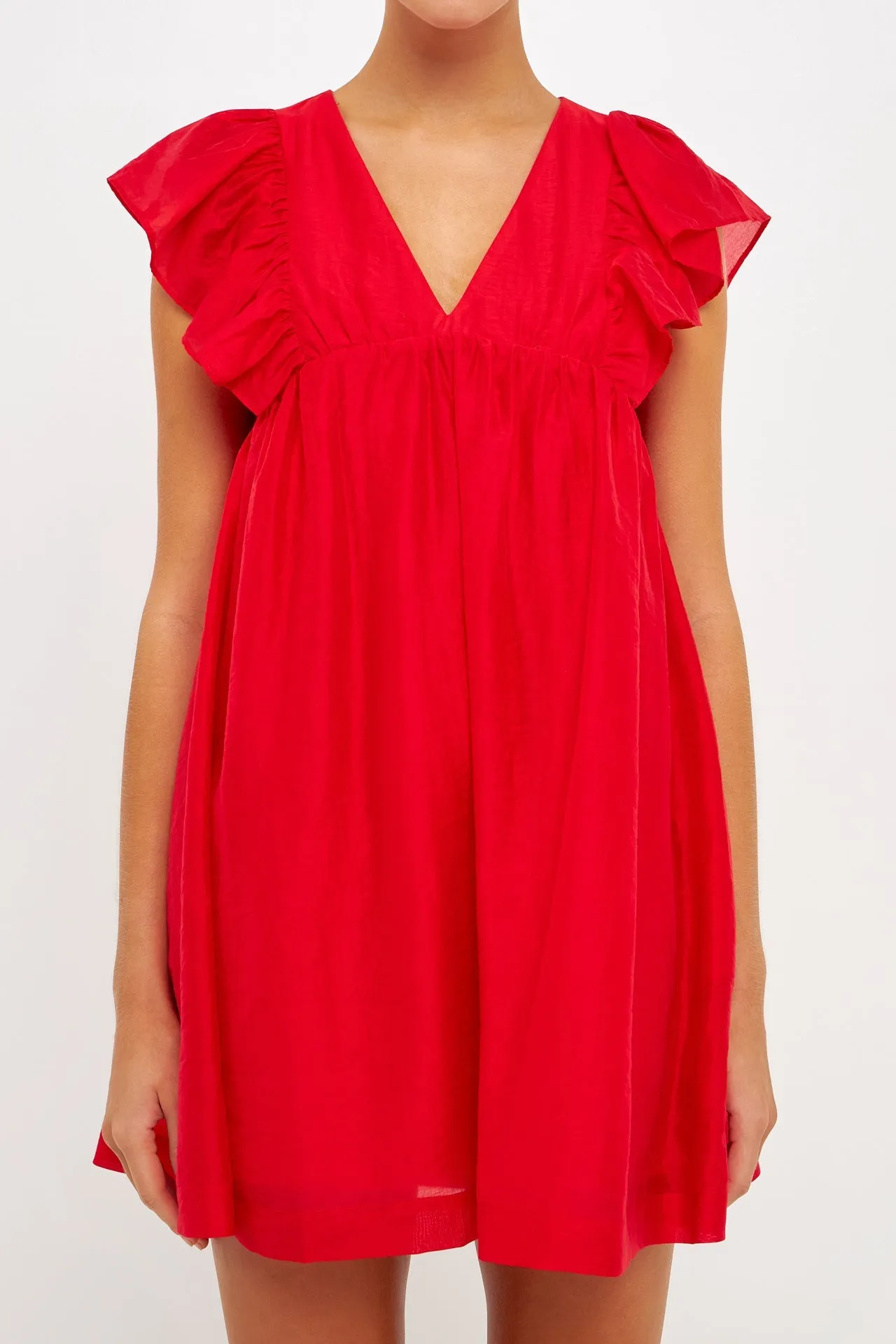 Ruffled V Neck Mini Flounce Dress