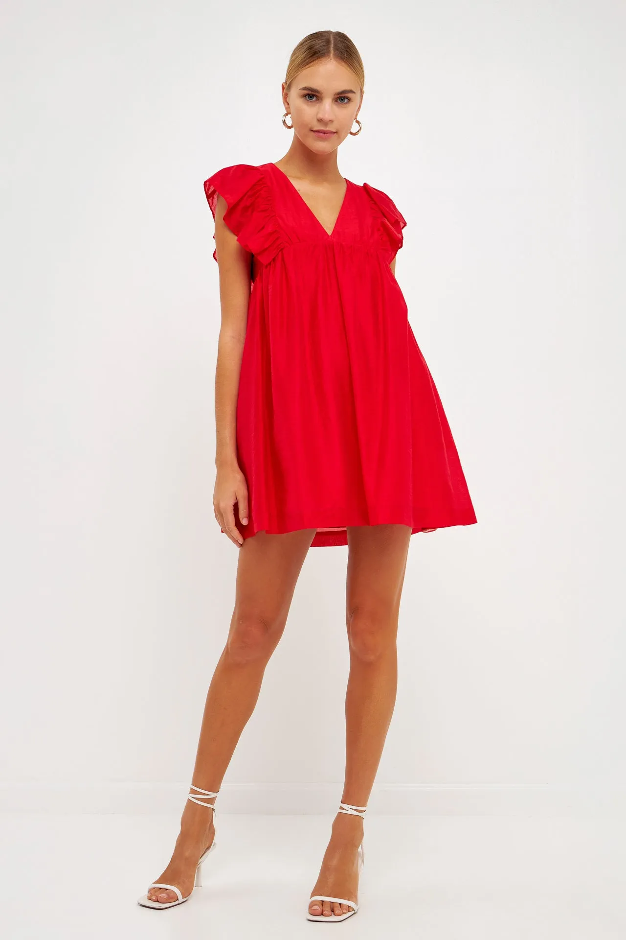 Ruffled V Neck Mini Flounce Dress