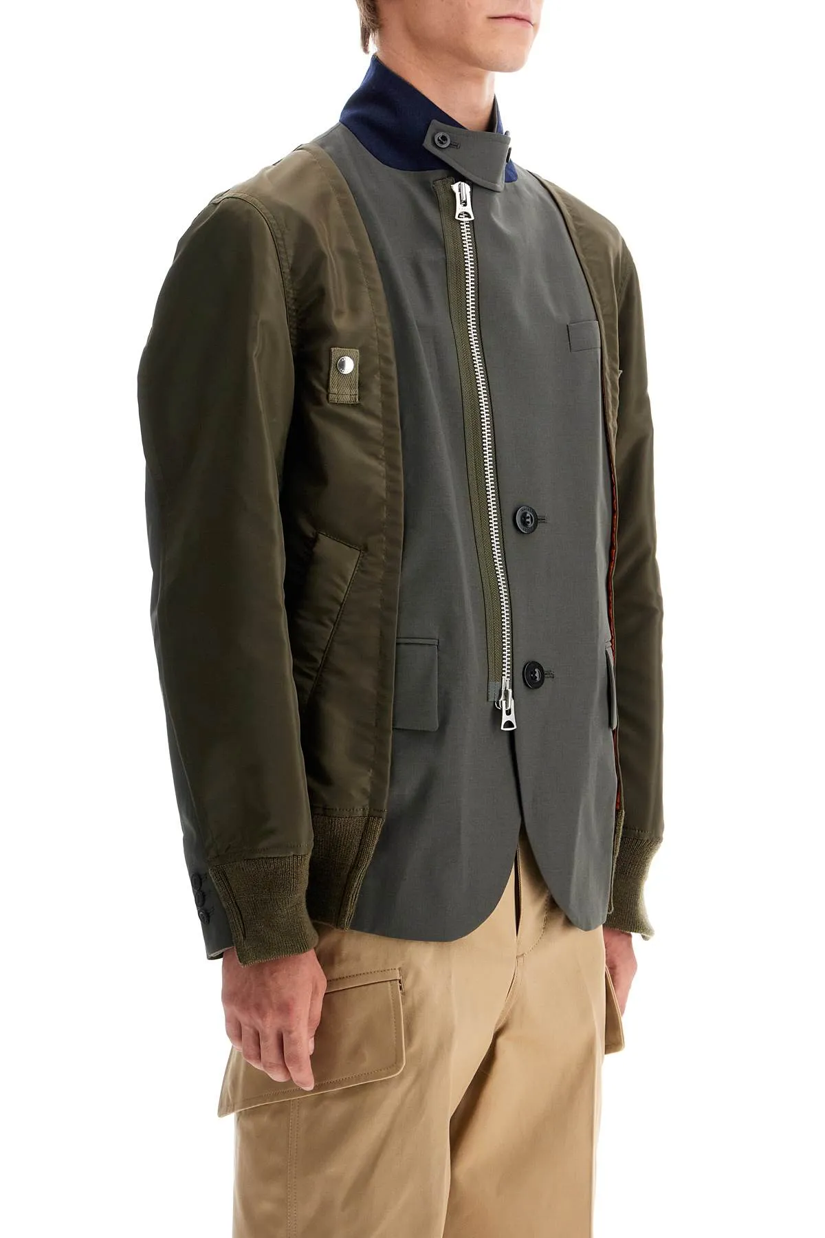 SACAI hybrid nylon and wool blend jacket.