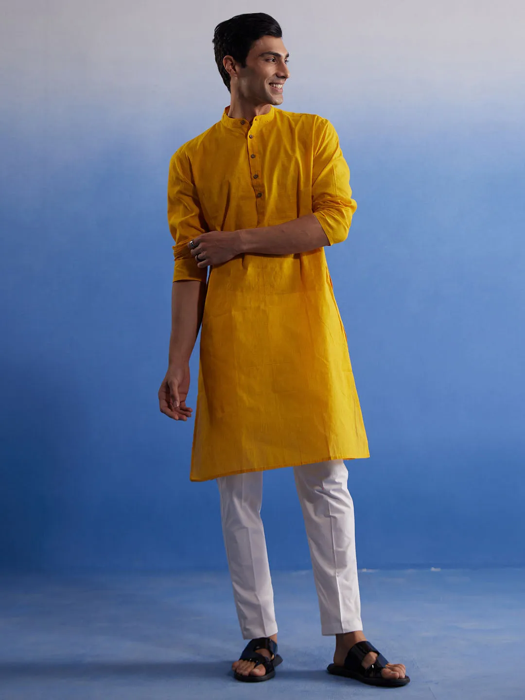 SHVAAS By VASTRAMAY Men's Mustard Pure Cotton Handloom Kurta