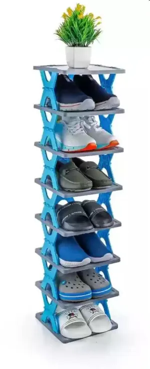 Smart Shoe Rack, Shoes Stand Multifunctional Entryway Foldable & Collapsible Door Shoe Rack Free Standing Heavy Duty Plastic Shoe Shelf Storage Organizer Narrow Footwear Home (1 PC, 8 Layer)