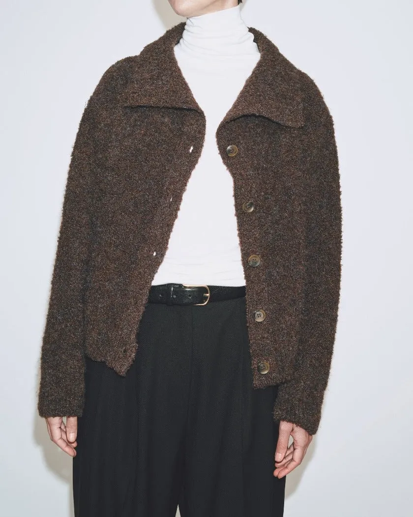 SPREAD COLLAR BOUCLE CARDIGAN