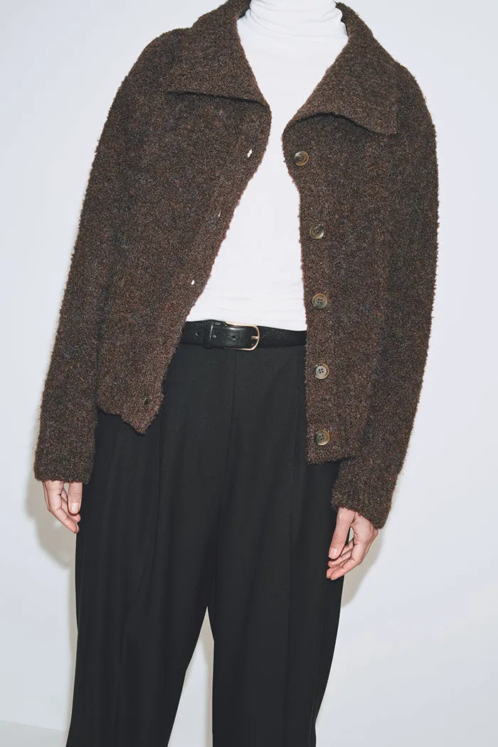 SPREAD COLLAR BOUCLE CARDIGAN