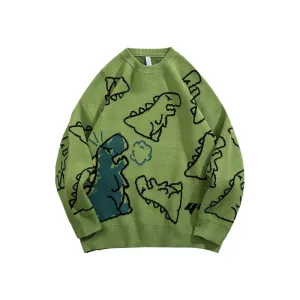 Sweater Men Harajuku Fashion Knitted Hip Hop Streetwear Dinosaur Cartoon Pullover O-neck Oversize Casual Couple Male Sweaters