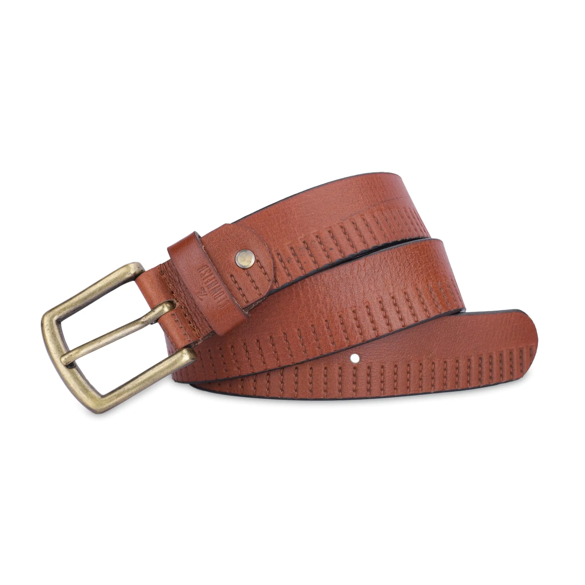 THE CLOWNFISH Men's Genuine Leather Belt with Textured Design - Tan (Size -40 inches)